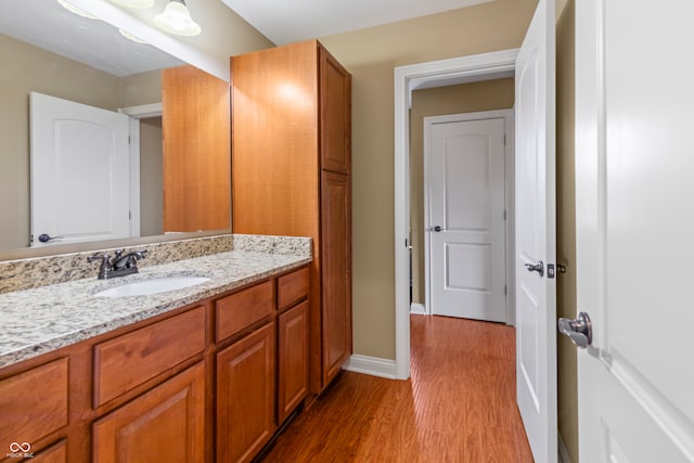 bathroom featuring vanity and hardwood / wood-style floors