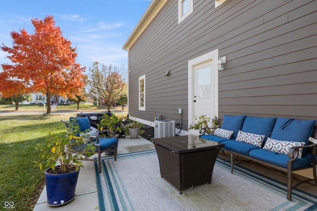 view of patio featuring outdoor lounge area and cooling unit