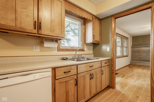 5861 S 100 W, Fountaintown, IN 46130 - kitchen with dishwasher, a sink, light wood finished floors, and light countertops
