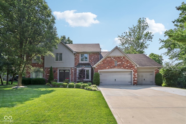 view of front property with a front lawn and a garage