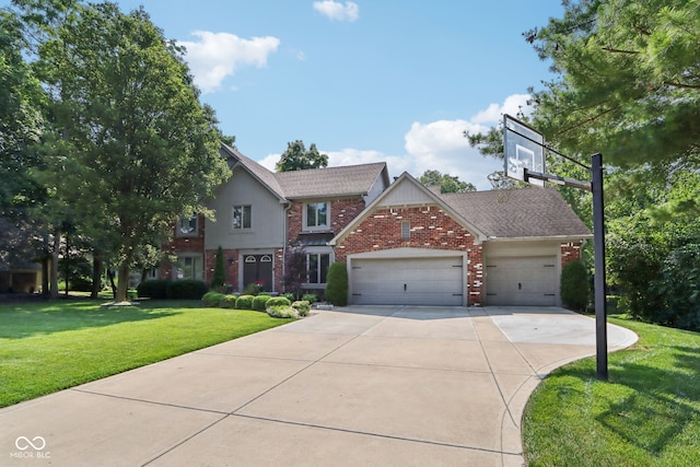 view of front facade with a front lawn and a garage