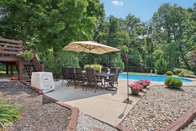 view of pool with area for grilling and a patio area