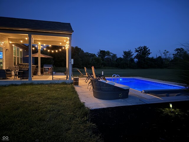 3503 W 100 N, Bargersville, IN 46106 - pool at twilight with a patio area, an outdoor pool, and a lawn