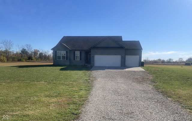 3503 W 100 N, Bargersville, IN 46106 - ranch-style house with gravel driveway, a front lawn, an attached garage, and roof with shingles