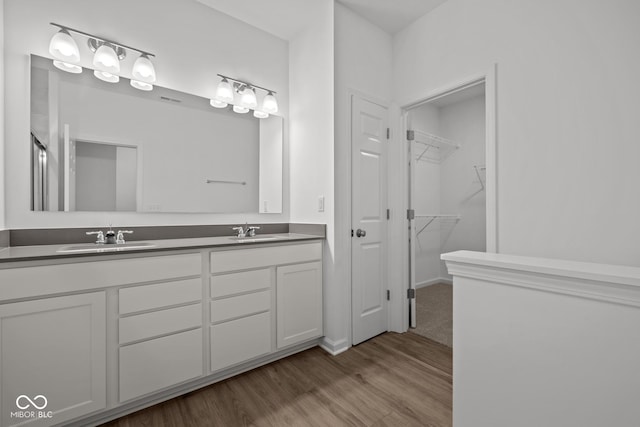 bathroom featuring hardwood / wood-style floors and vanity