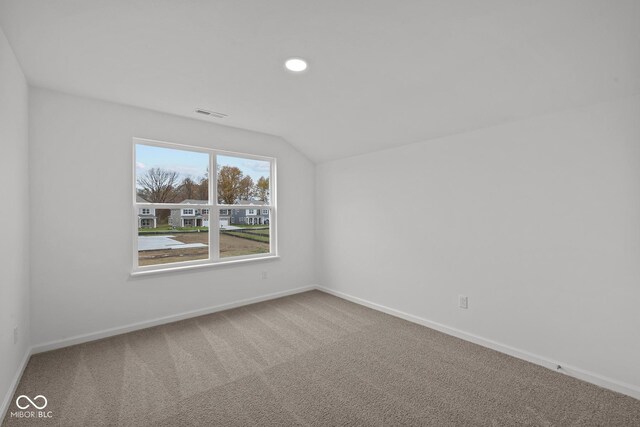 interior space with carpet flooring and lofted ceiling