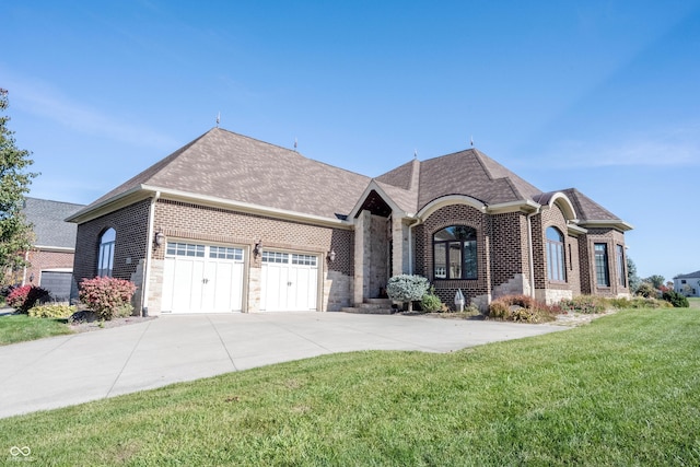 view of front of home featuring a garage and a front yard