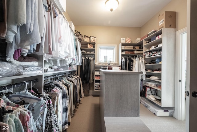 spacious closet featuring light carpet