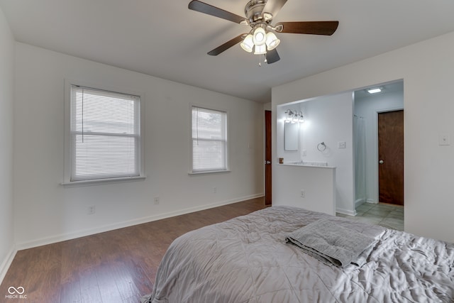 bedroom featuring ceiling fan and wood-type flooring