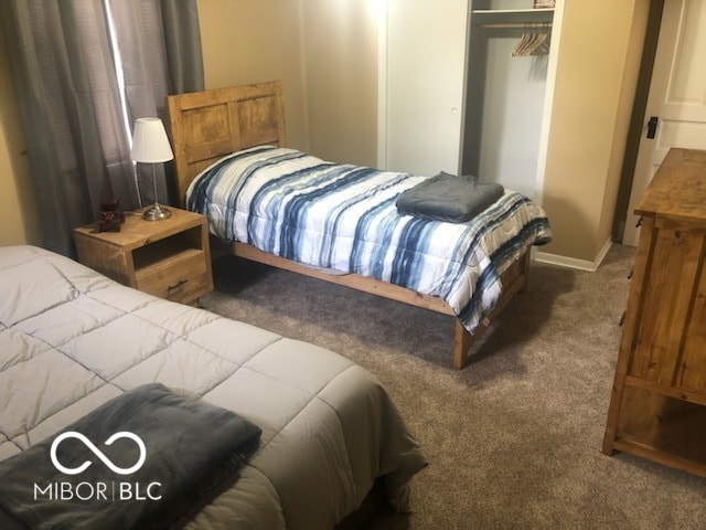 carpeted bedroom featuring a closet