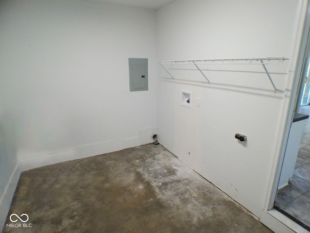 washroom featuring electric panel and washer hookup