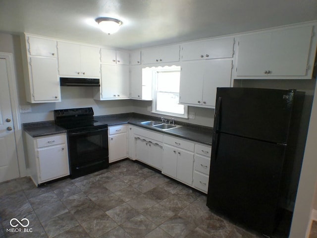 kitchen featuring white cabinetry, black appliances, and sink