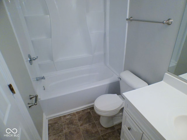 full bathroom with vanity, tile patterned flooring, toilet, and tub / shower combination