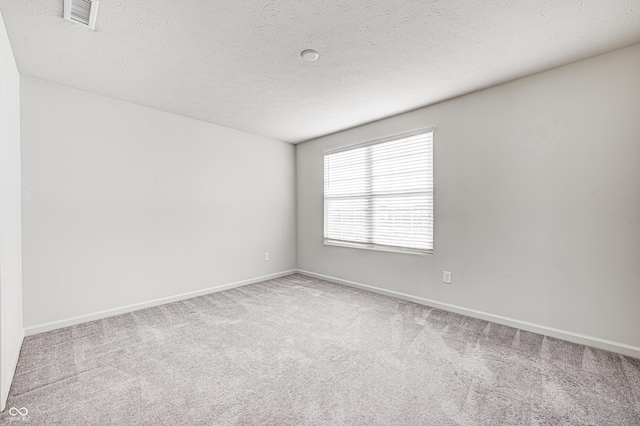 empty room featuring light carpet and a textured ceiling