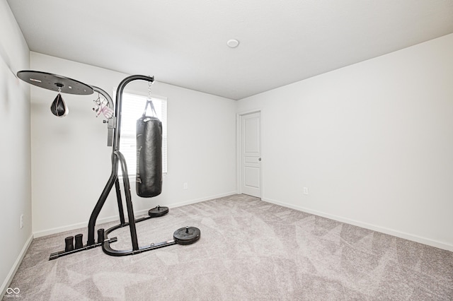 workout area with light carpet