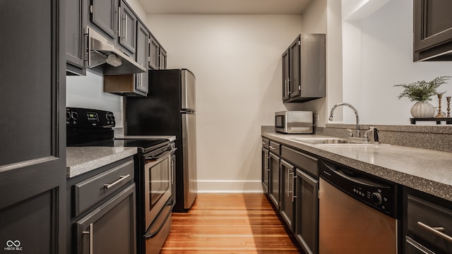 kitchen featuring sink, appliances with stainless steel finishes, and light hardwood / wood-style flooring