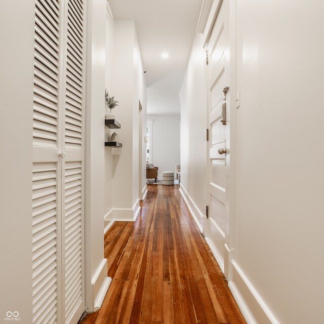 hallway with dark wood-type flooring