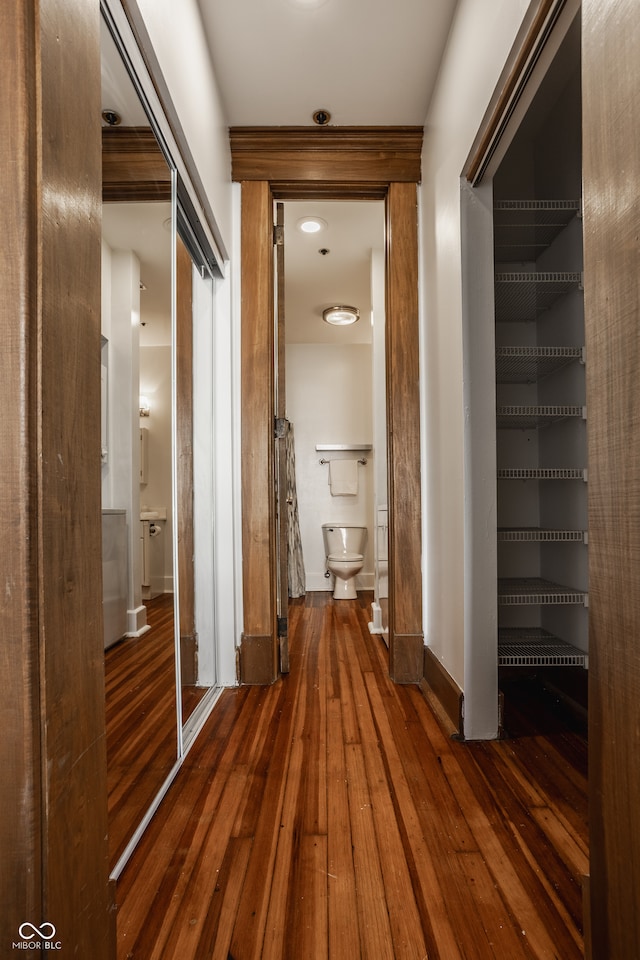 corridor with dark wood-type flooring