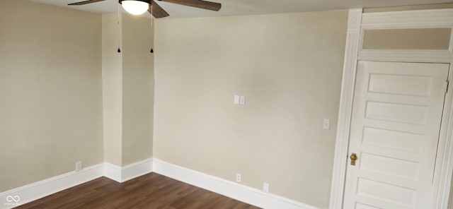 empty room featuring ceiling fan and dark hardwood / wood-style floors