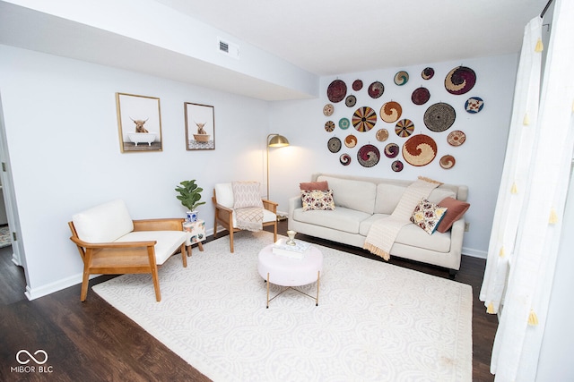 living room featuring dark hardwood / wood-style floors