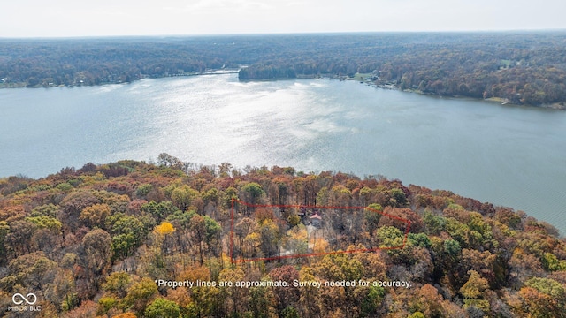 9300 Derrett Rd, Unionville, IN 47468 - aerial overview of property's location with a nearby body of water and property boundaries highlighted