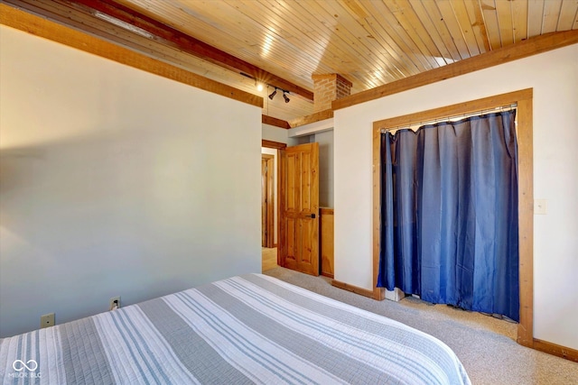 9300 Derrett Rd, Unionville, IN 47468 - carpeted bedroom featuring wooden ceiling and track lighting
