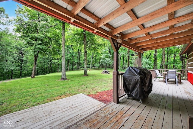 9300 Derrett Rd, Unionville, IN 47468 - deck featuring outdoor dining area, a grill, and a lawn