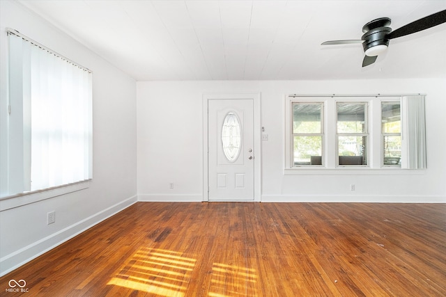 entrance foyer with hardwood / wood-style flooring and ceiling fan