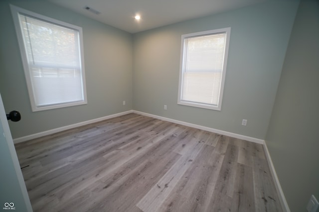 spare room featuring light wood-type flooring and a wealth of natural light