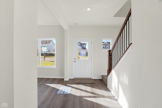 entryway with wood-type flooring