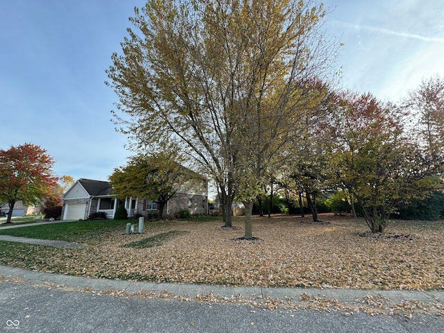 obstructed view of property with a garage