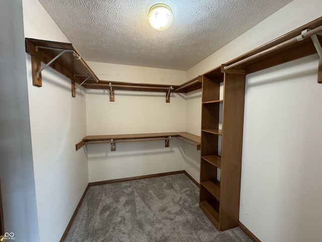 spacious closet featuring dark carpet