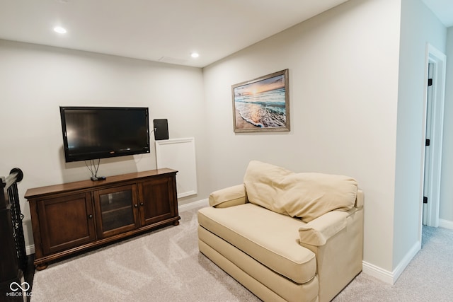 living area with light colored carpet