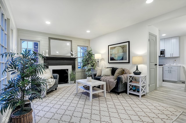 living room featuring light wood-type flooring