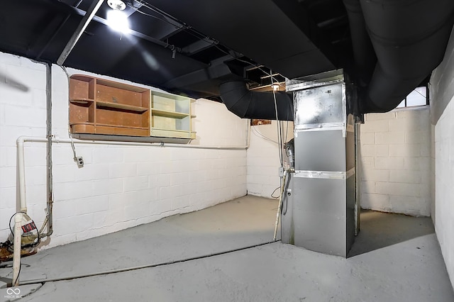 basement with heating unit