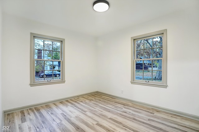 empty room with a wealth of natural light and light hardwood / wood-style floors