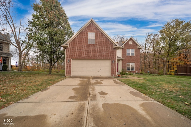 front of property with a front lawn and a garage