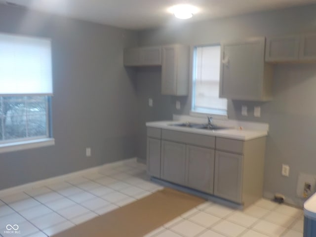 kitchen with sink and gray cabinetry