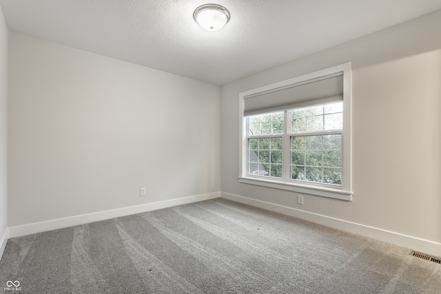 carpeted empty room featuring a textured ceiling