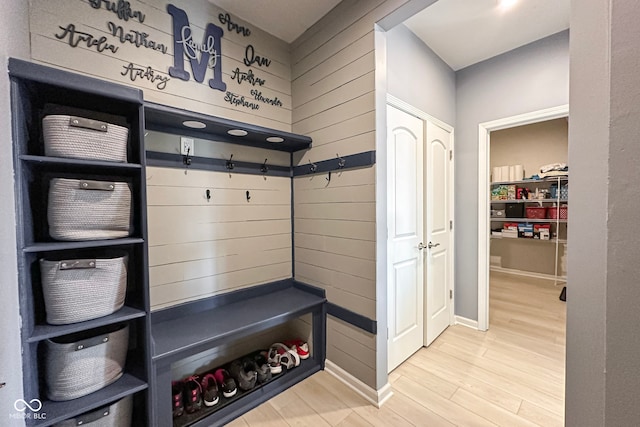 mudroom featuring wood-type flooring