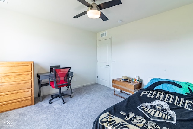 bedroom with carpet flooring and ceiling fan