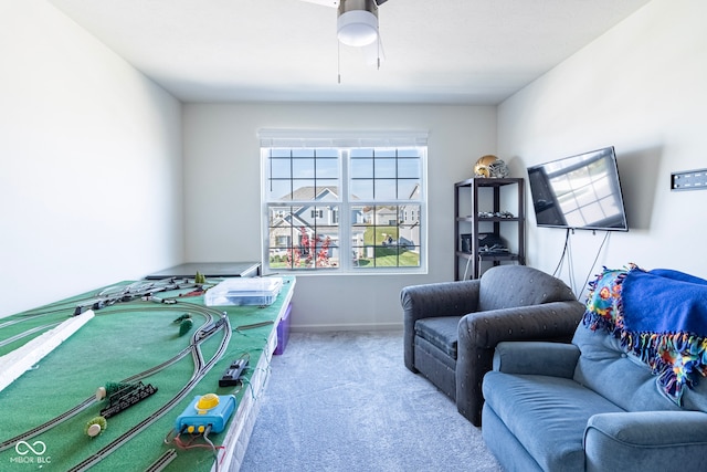 bedroom with carpet flooring and ceiling fan