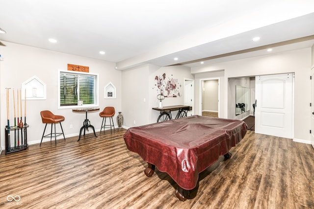 recreation room with billiards and hardwood / wood-style flooring