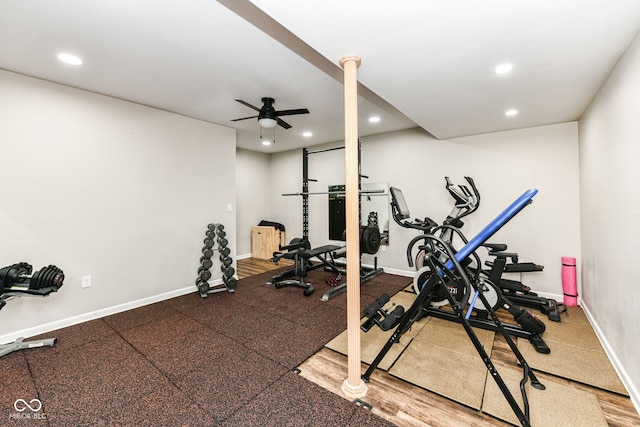 workout room with ceiling fan