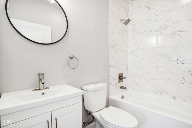 full bathroom featuring vanity, toilet, and tiled shower / bath combo