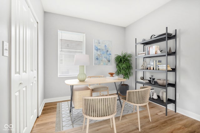 office area featuring light hardwood / wood-style flooring