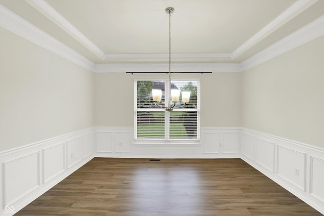 794 Princeton Ln, Westfield, IN 46074 - unfurnished dining area with a chandelier, wainscoting, crown molding, wood finished floors, and a decorative wall