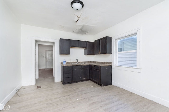 kitchen featuring light hardwood / wood-style floors, dark brown cabinets, and sink