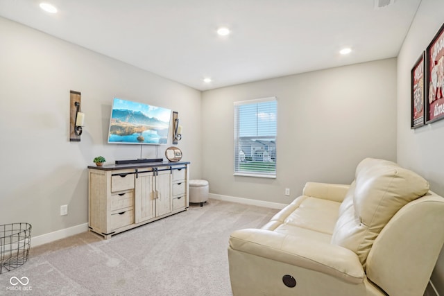 living room with light carpet