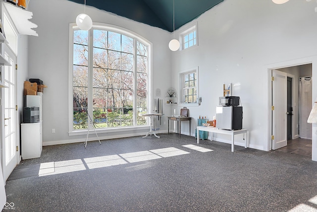 unfurnished living room with a high ceiling and a healthy amount of sunlight